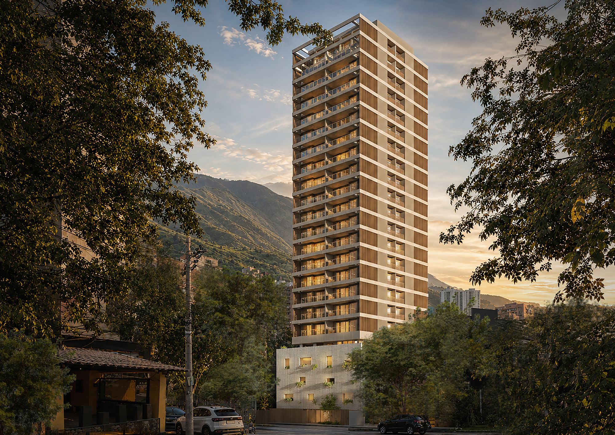 Torre do Fiore Residences ao entardecer, em Nova Iguaçu